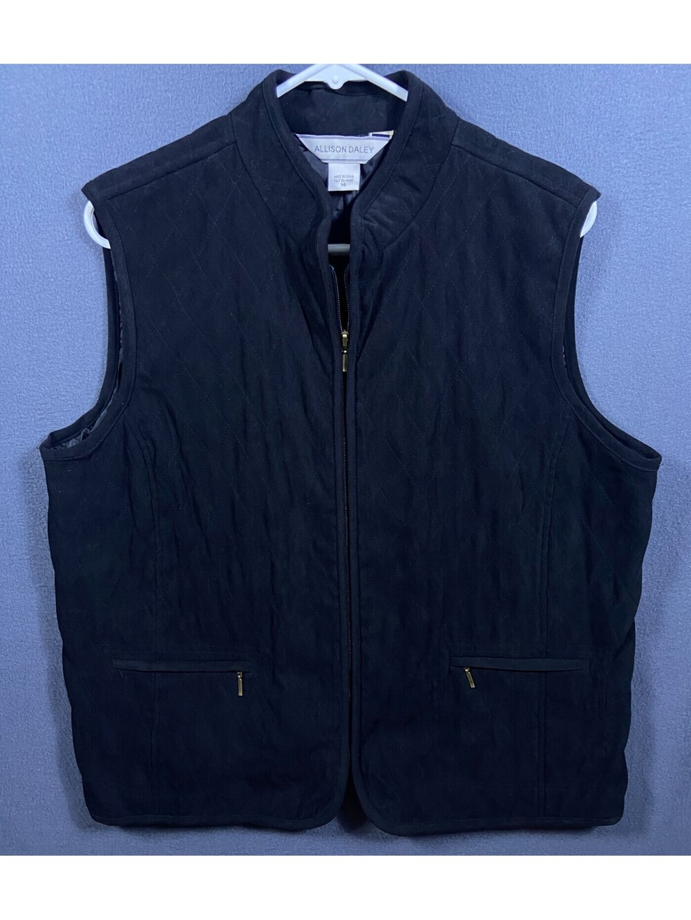 Allison Daley Black Quilted Lined Front Zip Collared Womens Vest Size 14 EUC!